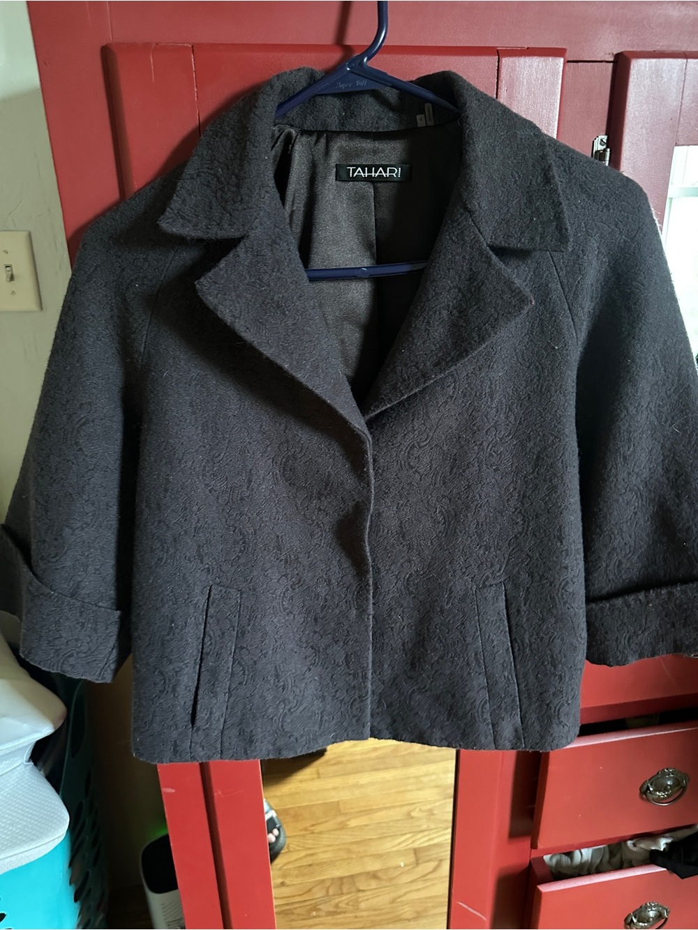 Tahari Black Textured Short Blazer Jacket